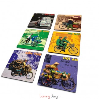 Set of 6 square lacquer coasters - colors of Vietnam - 10*10*2,8cm